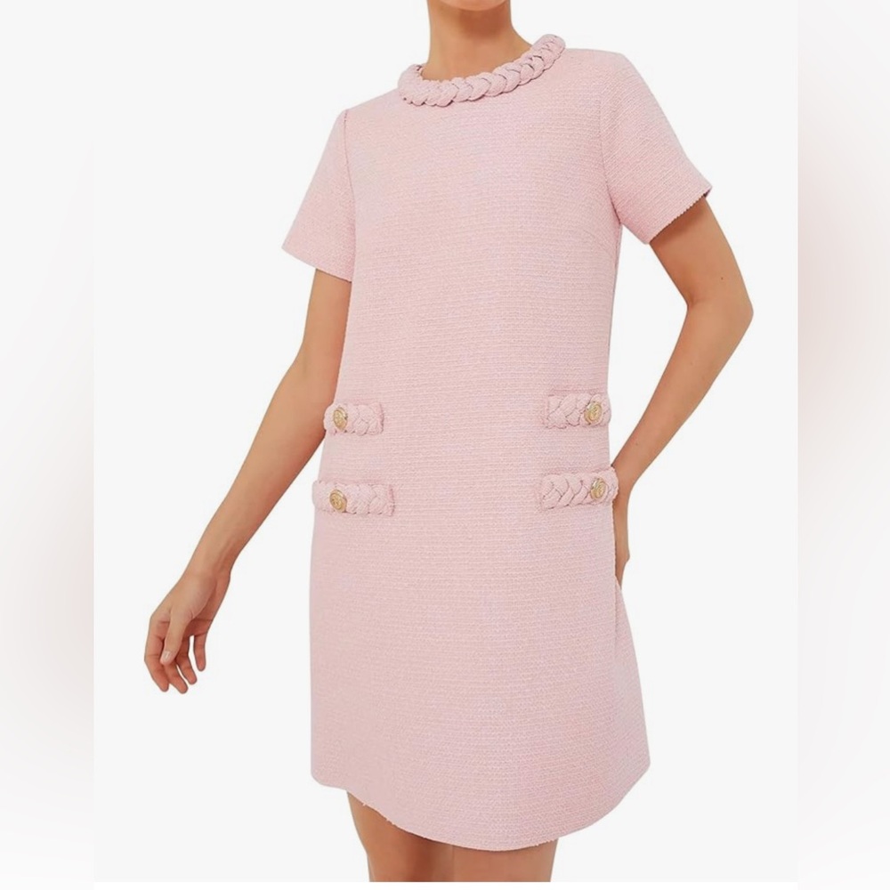 Chic Pink Braided Neckline Mini Dress